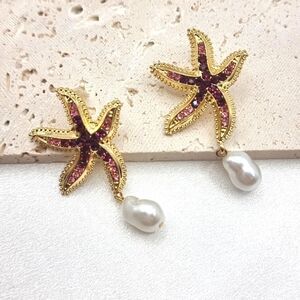 New! Crystal starfish pearl earrings • (Ga)